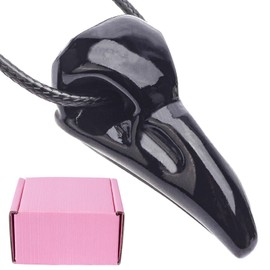 Hguxmcu Obsidian Crystal Raven Skull Statue Mystical Gothic Decor,1.9 Inch Natural Gemstone Crow Skull Figurine for Home Faux Bird Bone Jewelry Necklace Decor,Witchy Gift for Men and Women