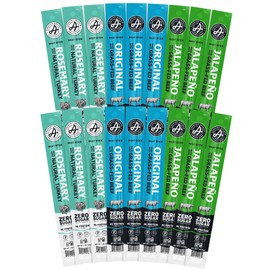 Country Archer Beef Jerky Sticks - Grass Fed Beef Sticks Individually Wrapped, Bulk Protein Snack Packs, Gluten Free, Paleo, Keto, Sugar Free, Original, Jalapeno, Rosemary Turkey - 1 Oz (Pack of 18)