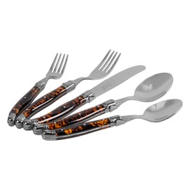 French Home Laguiole 20 Piece Flatware Set – 18/10 Stainless Steel Flatware Set for 4 – Tortoise Shell-Colored Utensil Set w/Knives, Spoons and Forks