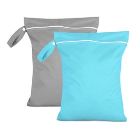 Moorle Pack of 2 Wet Bags 40 x 30 cm, Waterproof Laundry Bag, Grey & Blue, Reusable Travel Wet Bag with Zip, Small Wet Bag Swimming for Swimsuits, Beach Towels, Nappies