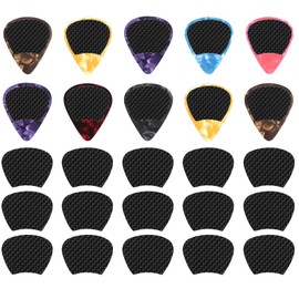 60pcs Guitar Picks Grips, Anti slip Silicone Soft Grips with 10 Guitar Picks, Resuable and Self-Adhesive Guitar Pick Holder