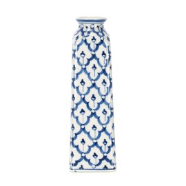 Sea Island Square Monument Glossy Blue and White 5 inch Porcelain Ceramic Vase