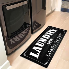 Black and White Laundry Room Rug 20"x59" Non Slip Anti Fatigue Laundry Rug for Laundry Room Mudroom Waterproof Bathroom Rug