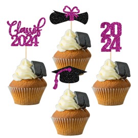 Paquete de 36 decoraciones para cupcakes de graduación 2023 con purpurina clase de 2023 para cupcakes 2023, decoraciones para cupcakes de graduación, 2023, color morado