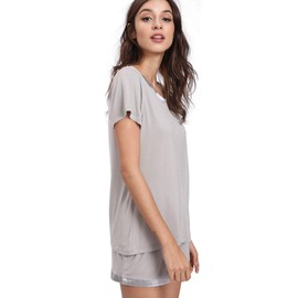 GYS Womens Pajama Set - Viscose Made from Bamboo, Short Sleeve Sleepwear Soft Tops and Shorts Pjs Loungewear, Light Grey, Medium