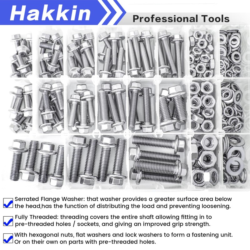 Hakkin 360PCS M5 M6 M8 Flange Bolts and Nuts Assortment