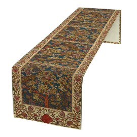 William Morris Floral Table Runner, Vintage Flowers Original Design Green Botanical Tree Plant Print Dinner Runner for Home Kitchen Dining Table Decoration 13x120in