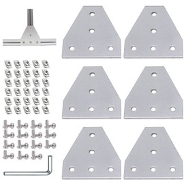 T Shaped Corner Bracket Connection Plate 6 Pieces Corner Bracket Plate with M6 T Nuts + M6 Screws + Screw Wrench for Standard Aluminium Extrusion Profile with 7 mm Slot 3030