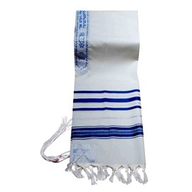 Blue & Silver 100% Wool Kosher Tallit Prayer Shawl 18"x 72" Imported From Israel