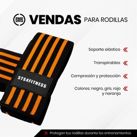 STS4FITNESS | Vendas para Rodillas Gym de Soporte Elástico | Rodilleras para Levantamiento de Potencia y Culturismo | Material Elástico | Transpirbales y Absorbentes | Naranja