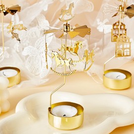 COMZPLIFE - Soporte giratorio para velas de té de metal dorado para cumpleaños, boda, aniversario, fiesta, decoración de mesa, decoración del hogar