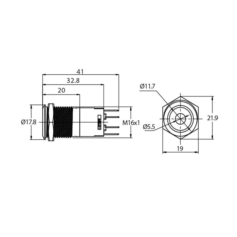 LED Push Button - Stainless Steel - Diameter 16 mm