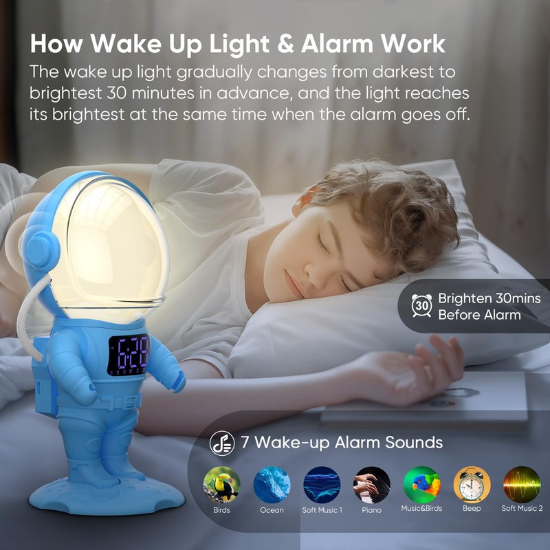 Astronaut Wake Up Light Sunrise Alarm Clock for Kids, Heavy