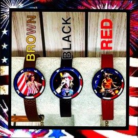 4TH OF JULY GNR POISON ALICE COOPER  SET  THREE LEATHER BRACELETS