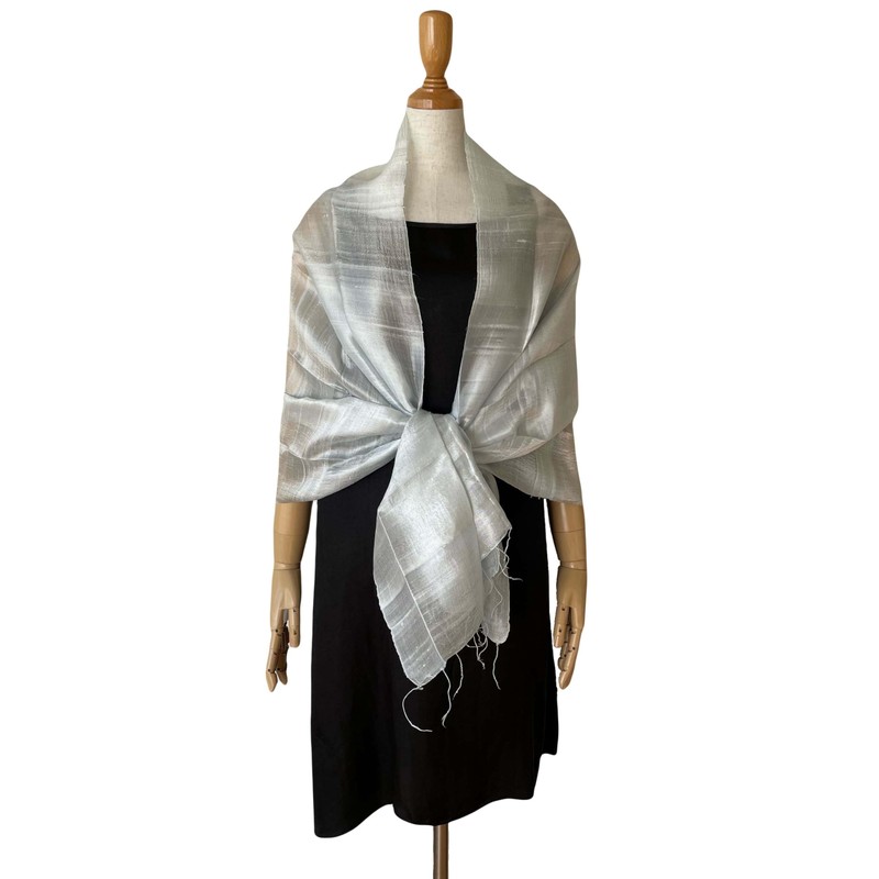 [きゃら] タイシルク ストール 幅広 大判 無地 絹100% シルバーグレー