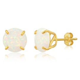MAX + STONE 14k Rose Gold Opal Stud Earrings for Women | 9mm October Birthstone Earrings