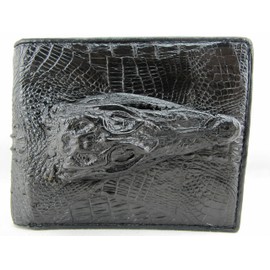 Pelgio Genuine Crocodile Alligator with Head Skin Leather Bifold Wallet ([B1] - 6 Cards Slot + 2 ID Windows + 2 Compartment for Bills, Black)
