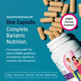BariatricPal Multivitamin ONE 1 per Day! Bariatric Multivitamin Capsule with 60 mg of Iron | Easy to Swallow Capsule | Vitamin for Bariatric Surgery Patients | 90 Count (3 Month Supply)