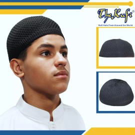TheKufi Black Muslim Prayer Beanie Kufi Skull Cap Soft Open-weave Nylon Knit Stretch - XXXXL - 25 inches (63.5cm)