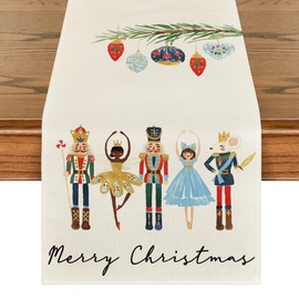 Artoid Mode Watercolor Nutcrackers Xmas Balls Merry Christmas Table Runner, Seasonal Winter Holiday Kitchen Dining Table Decoration for Indoor Outdoor Home Party Decor 13 x 108 Inch