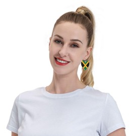 Jamaica Flag Leather Earrings For Women, Double-sided Heart Earring, Heart Dangle Drop Earrings, Art Earrings Jewelry For Beach Party Gift