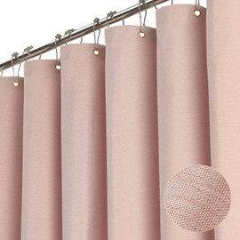 BTTN Extra Long Shower Curtain, 96 Inch Linen Textured Heavy Duty Fabric Shower Curtain Set with 12 Plastic Hooks, Large Luxury Decorative Polyester Cloth Shower Curtains for Bathroom, 72"x96", Blush
