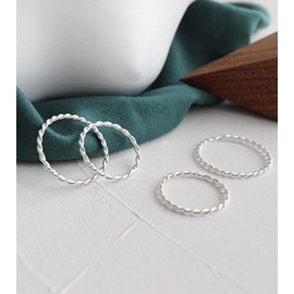 SILBERTALE Thin Band Rings Sterling Silver 925 1.5MM Narrow Twisted Rope Midi Knuckle Stackable Stacking Rings Bands Comfort Fit Size Choose
