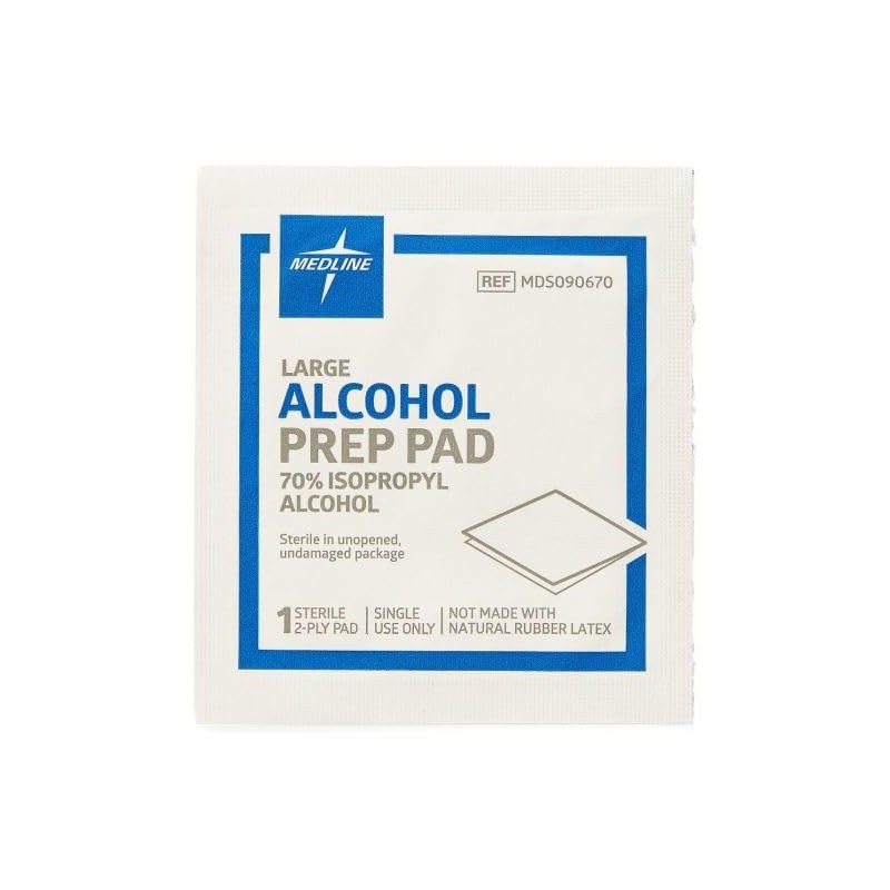 Medline Sterile Alcohol Prep Pads, Large, 100 Count