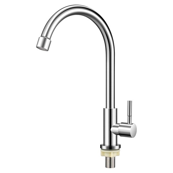 Cold Water Faucet Only,Brushed Nickel Stainless Steel Single Handle Single Hole Faucet High Arc Cold Water Sink Faucet for Kitchen,Outdoor, Garden and Bar.(Free Cold Water Supply Lines)