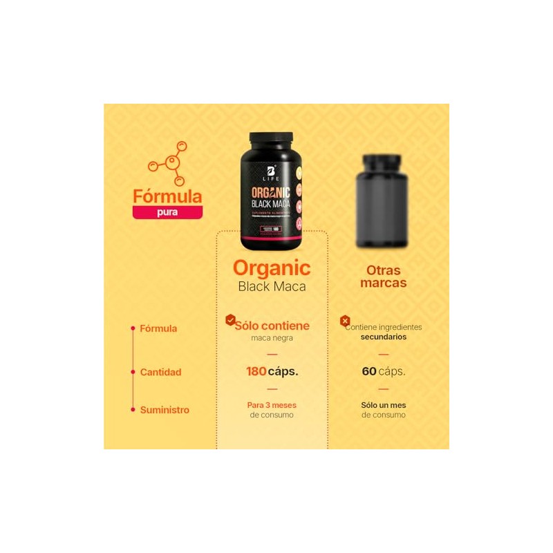 B Life Maca Negra Orgánica con 180 cápsulas