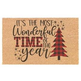 Welcome Doormat Coco Coir Door Mat Gift It's The Most Wonderful Time of The Year Plaid Christmas Tree (30" x 18")