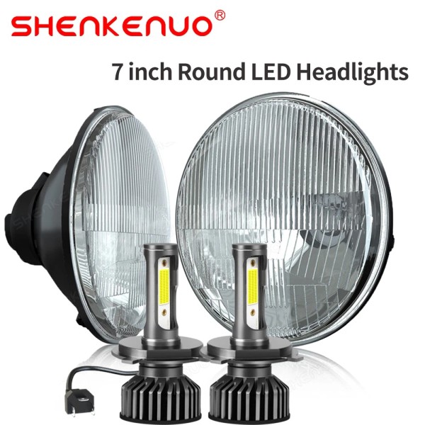 SHENKENUO Pair 7inch Round Led Headlights Lamp for Chevy Bel