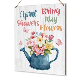 April Showers Bring May Flowers Decorations Spring Decor Spring Decorations for Home Office Spring Bathroom Tray Decor 8 X 10 Inch
