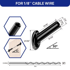 Sidasu 30-Pack Angle Beveled Protector Sleeves for 1/8" Wire Rope, T316 Stainless Steel Protective Sleeves for Wood Post，Ideal for Deck and Stair Railings Stair Cable Railing Kit-30 Degree -Black