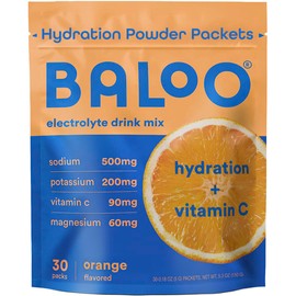 Baloo Electrolytes Powder Packets - No Added Sugar - Hydration Packets with Real Fruit & Unrefined Sea Salt - Powered by Magnesium, Potassium & VIT C for Daily Clean Hydration - Orange - 30ct
