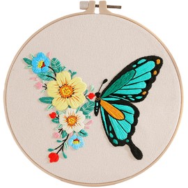 Traziewell Embroidery Kits Butterfly and Flower Patterns Cross Stitch Starter Kit with Hoops Embroidery Cloths with Patterns Needles Threads, 0108
