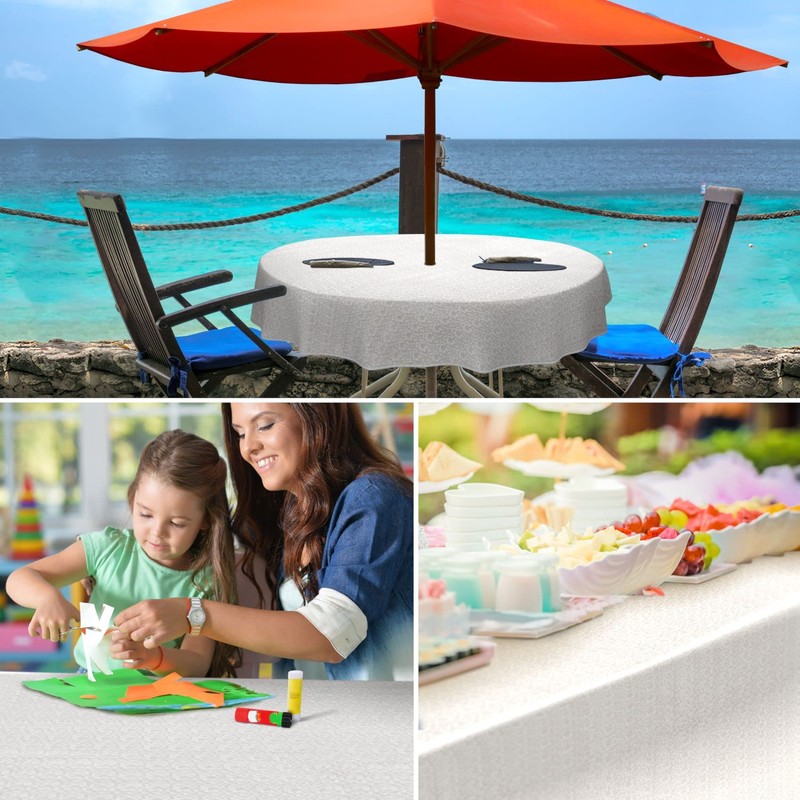Premium Oilcloth Tablecloth Vinyl Oilcloth Washable Round 150 cm White