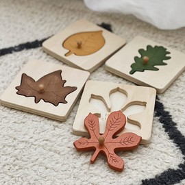Kisangel Toddler Toys Preschool Puzzles 4pcs Wooden Leaf Shape Puzzle Leaf Wooden Jigsaw Puzzles Educational Learning Stem Toys for Birthday Gift Early Education School Montessori Puzzle Wooden Toys