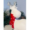 White Reindeer with Red Spotty Scarf Christmas Ornament (STANDING DEER
