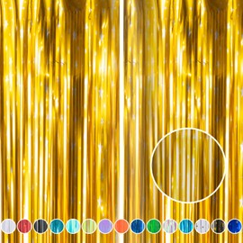 Blacky Rabbit Gold Stars Party Backdrop Tinsel Foil Fringe Curtains 3.3ftx9.8ft Shimmer Metallic Curtain for Birthday Baby Shower Photo Booth Backdrop Graduation Wedding Decoration