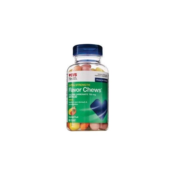 CVS Health Extra Strength Antacid Flavor Chews Assorted Fruit 90 Count(Gluten Free)