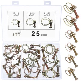 25 Pcs Double Wire Hose Clips, Adjustable Double Wire Hose Clamps, Carbon Steel Hose Clips, Double Wire Pond Hose Clips Hoops, Universal Plumbing Pipe Tube Fastener, 13-16mm 16-10mm 21-25mm