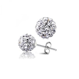 Bellitia Jewelry CZ Diamond Shamballa Stud Earrings Rhinestone Glitter Crystal Ball Disco Ladies Girls 925 Sterling Silver Round 6 mm 8 mm 10 mm, Sterling Silver, Crystal