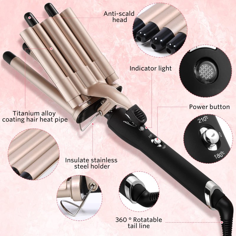 Hair Crimper Iron 5 Barrel Curling Iron Wand, 0.6 Inch