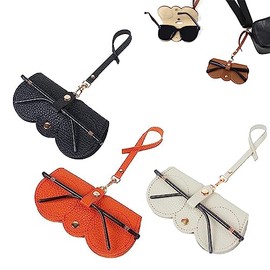 Soft Leather Sunglasses Bag, Leather Glasses Case Holder Slim Sunglasses Pouch with Wrist Strap, Sunglass Organizer Case (3 PCS)