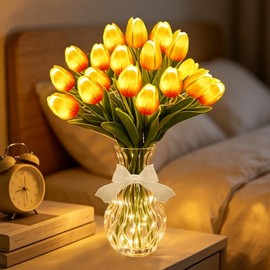 20 Tulipanes Artificiales con Luces LED, Rojo Atardecer