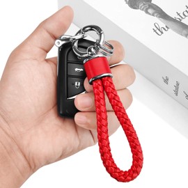 Tukellen - Llavero de piel para llavero de coche, llavero de mujer, con anillo en D giratorio de 360 grados y destornillador