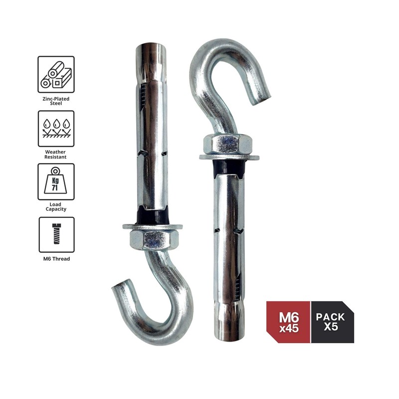 DOJA Industrial Extension Anchor Hook Screw M6-45 Pack 10 Ceiling