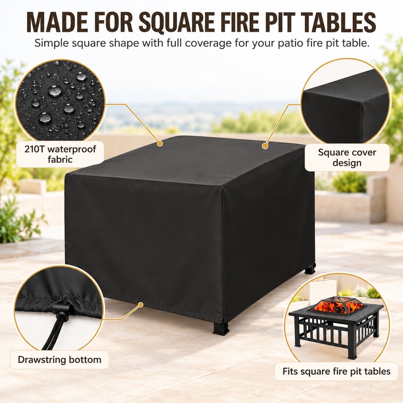 Waterproof Square Fire Pit Cover for Outdoor Protection – 210T