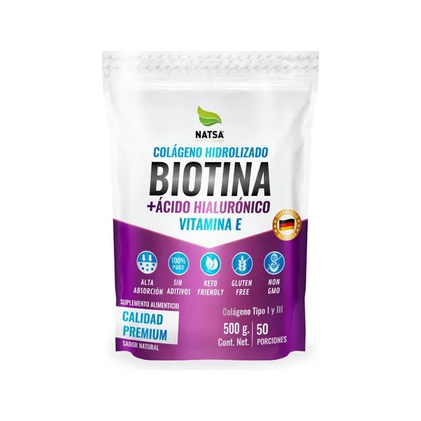Biotina Con Colágeno + Ácido Hialurónico Y Vitamina E, 500